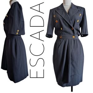 Escada Navy  💯 Virgin Wool Tailored Double Breast Wrap Effect Dress Small